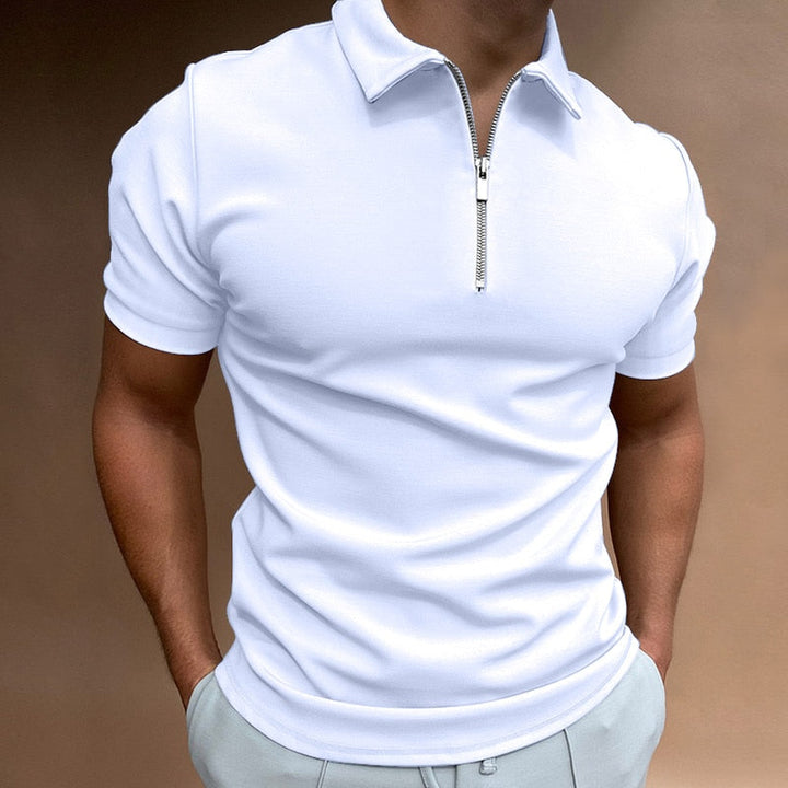 Zip-Up Polo Shirt - Oliver-White-S-Nora Luxe