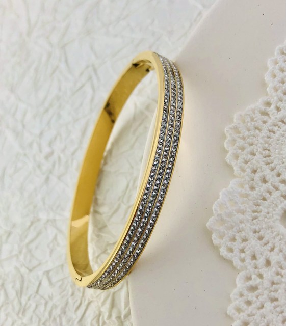 ZIRCON INLAY BRACELET-6m 3-line gold-58-60mm-Nora Luxe