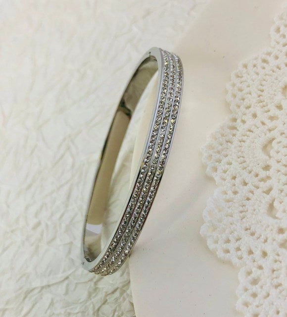 ZIRCON INLAY BRACELET-6m 3-line silver-58-60mm-Nora Luxe