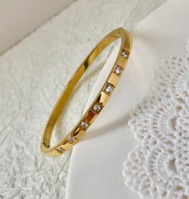 ZIRCON INLAY BRACELET-Dot Gold-58-60mm-Nora Luxe