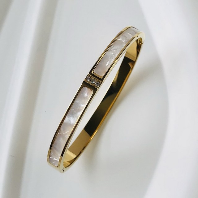 ZIRCON INLAY BRACELET-Double W gold-58-60mm-Nora Luxe
