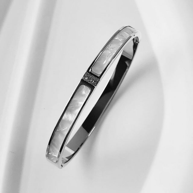 ZIRCON INLAY BRACELET-Double W silver-58-60mm-Nora Luxe