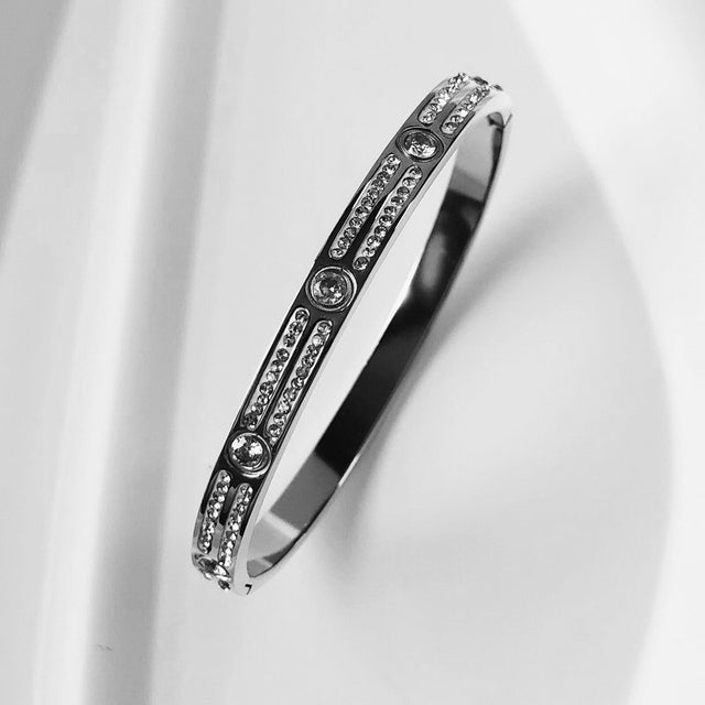 ZIRCON INLAY BRACELET-Full stone silver-58-60mm-Nora Luxe