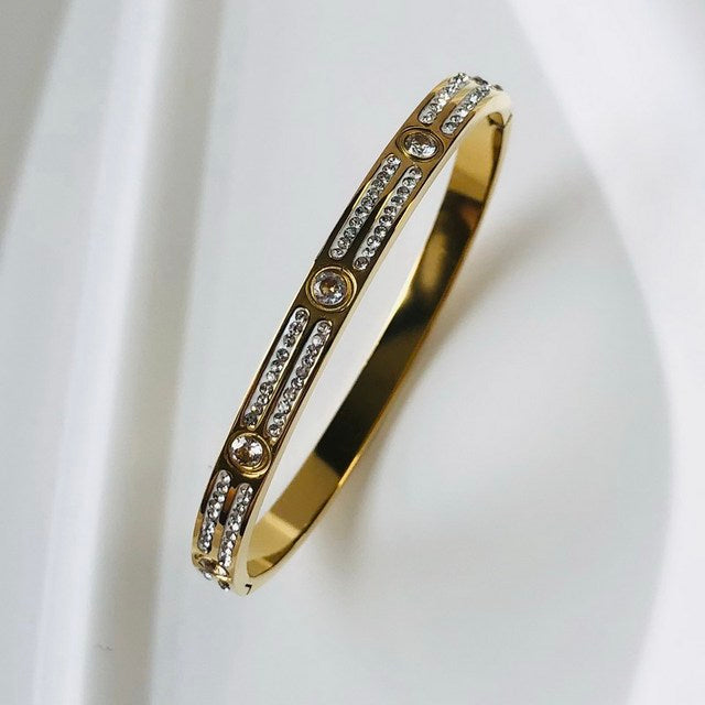 ZIRCON INLAY BRACELET-Pure gold-58-60mm-Nora Luxe