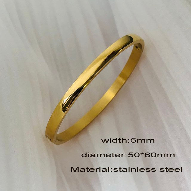 ZIRCON INLAY BRACELET-Shiny Gold-58-60mm-Nora Luxe