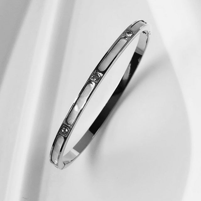 ZIRCON INLAY BRACELET-Slim Silver-58-60mm-Nora Luxe