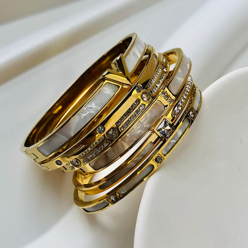 ZIRCON INLAY BRACELET-V-Gold-58-60mm-Nora Luxe