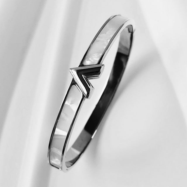 ZIRCON INLAY BRACELET-V-Silver-58-60mm-Nora Luxe