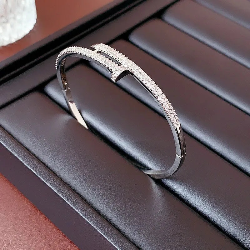 Zircon Nail Design Bracelet | Elegant and Sparkling-Silver-Nora Luxe