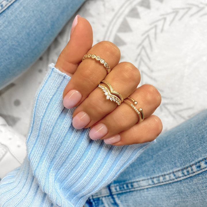 Zirconia Crown Ring - Allegra-5-Gold-Nora Luxe