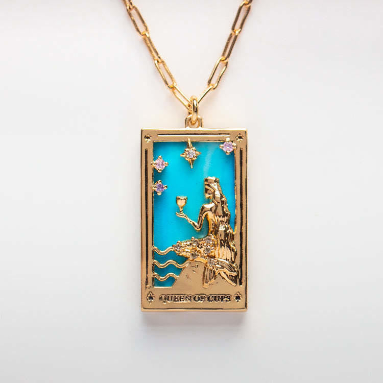 Zirconia Gold-Plated Tarot Drop Pendant Necklace - Amara-Queen of Cups-Nora Luxe