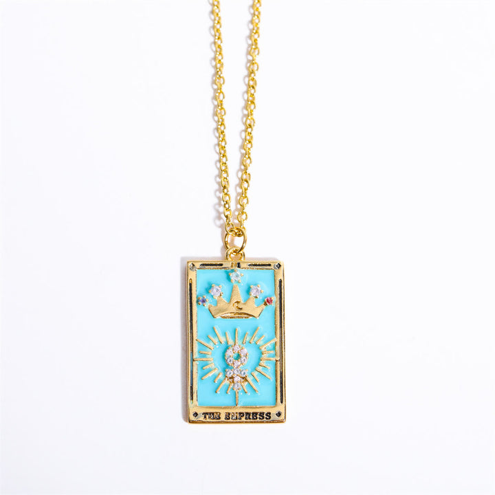 Zirconia Gold-Plated Tarot Drop Pendant Necklace - Amara-The Empress-Nora Luxe