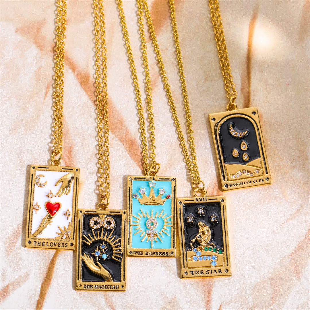 Zirconia Gold-Plated Tarot Drop Pendant Necklace - Amara-The Empress-Nora Luxe