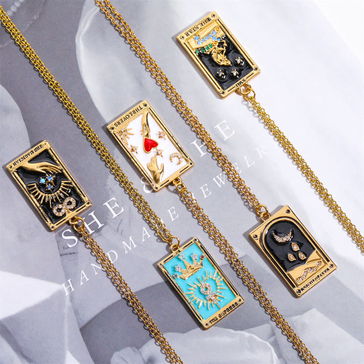 Zirconia Gold-Plated Tarot Drop Pendant Necklace - Amara-The Empress-Nora Luxe