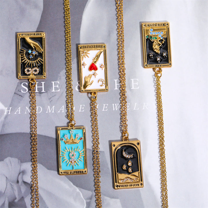 Zirconia Gold-Plated Tarot Drop Pendant Necklace - Amara-The Empress-Nora Luxe
