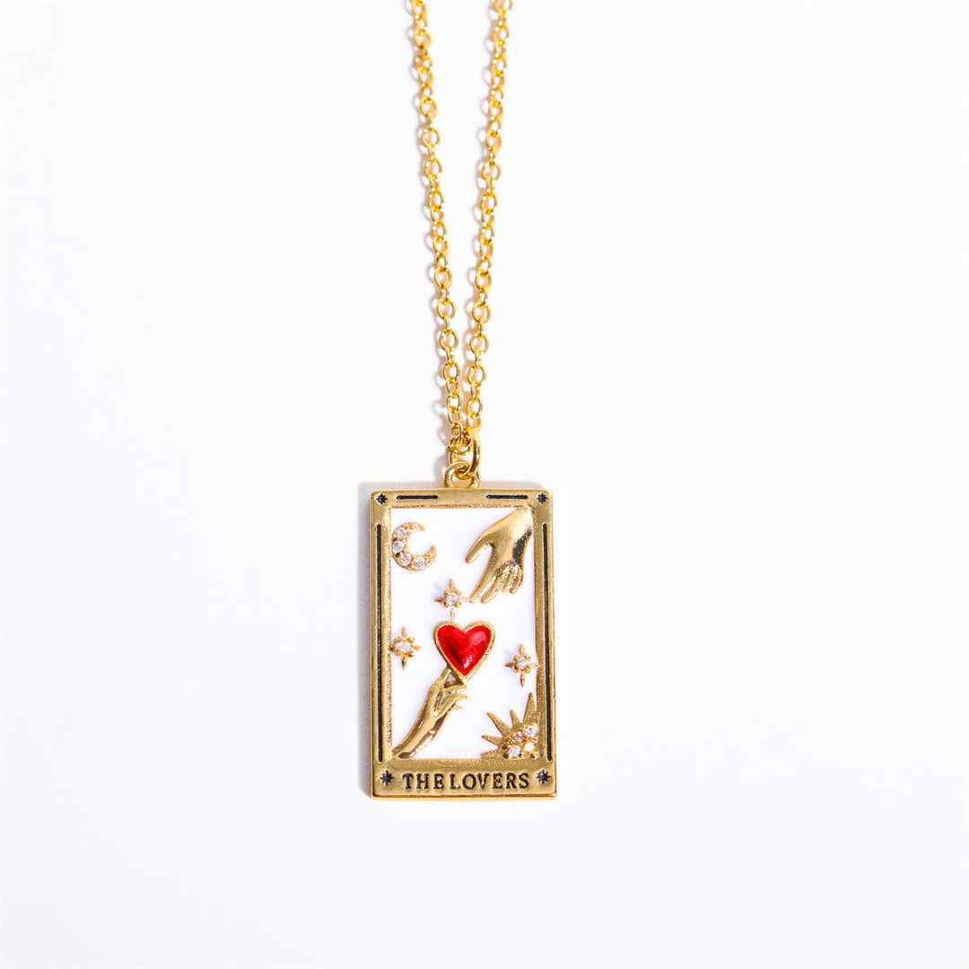 Zirconia Gold-Plated Tarot Drop Pendant Necklace - Amara-The Lovers-Nora Luxe