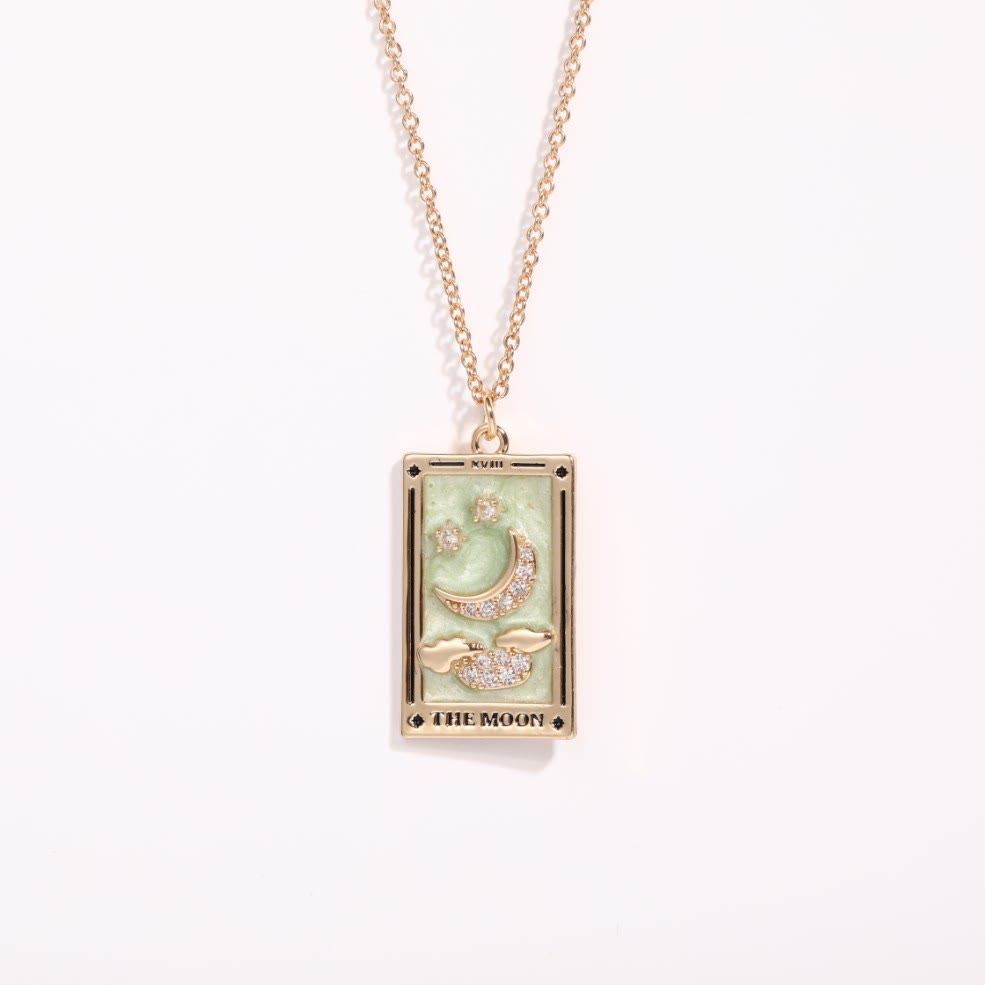 Zirconia Gold-Plated Tarot Drop Pendant Necklace - Amara-The Moon-Nora Luxe