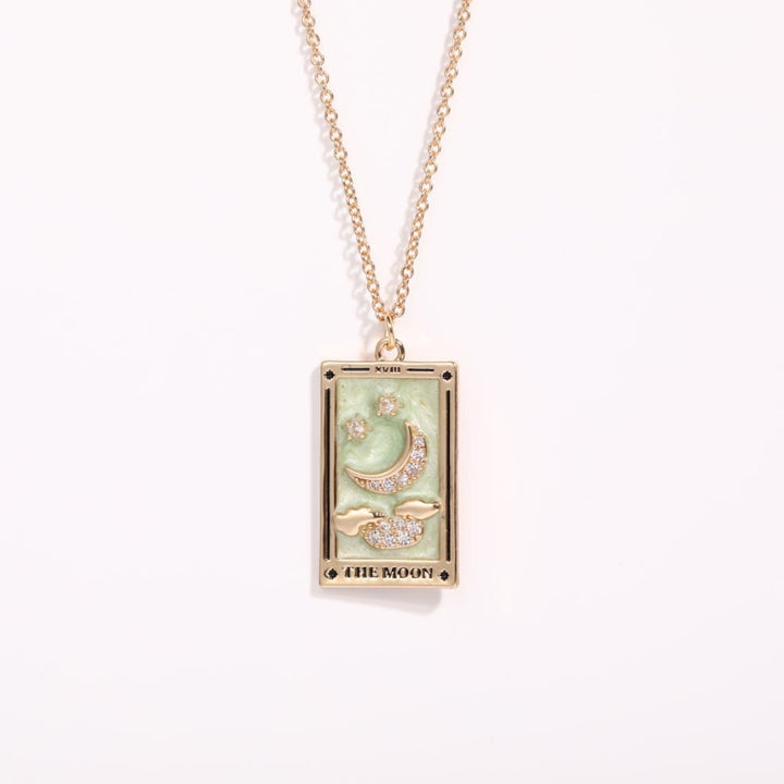 Zirconia Gold-Plated Tarot Drop Pendant Necklace - Amara-The Moon-Nora Luxe