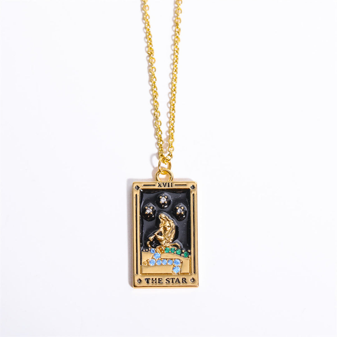 Zirconia Gold-Plated Tarot Drop Pendant Necklace - Amara-The Star-Nora Luxe