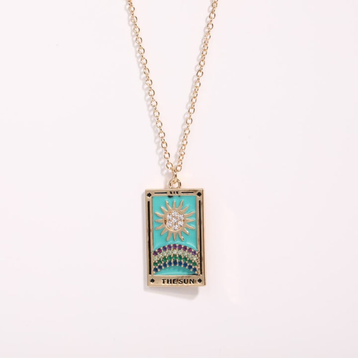 Zirconia Gold-Plated Tarot Drop Pendant Necklace - Amara-The Sun-Nora Luxe