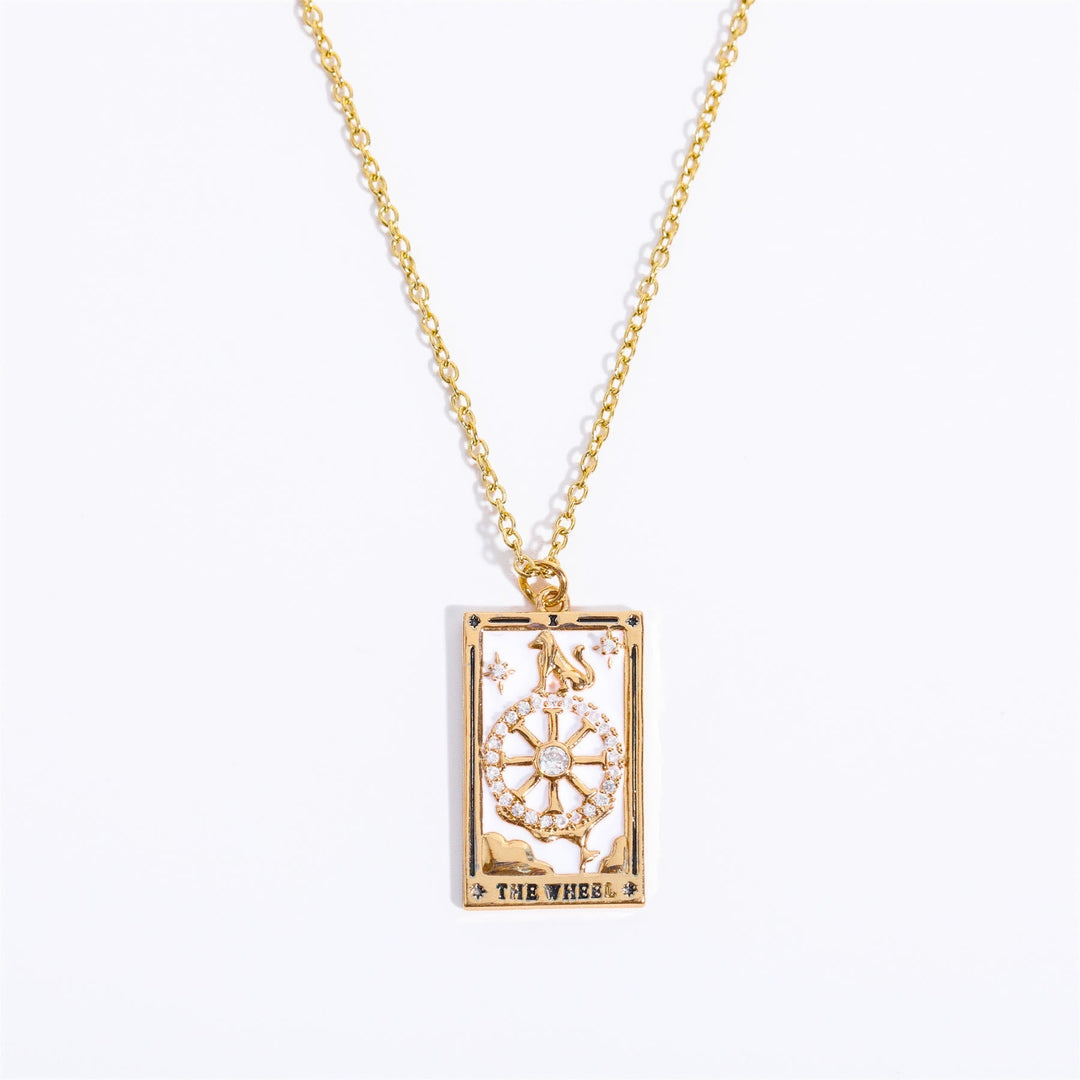 Zirconia Gold-Plated Tarot Drop Pendant Necklace - Amara-The Wheel-Nora Luxe