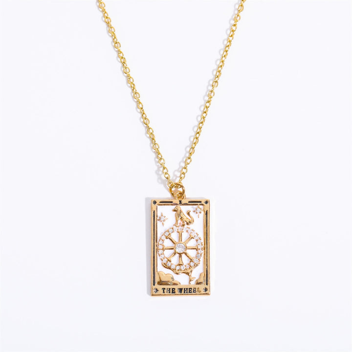 Zirconia Gold-Plated Tarot Drop Pendant Necklace - Amara-The Wheel-Nora Luxe