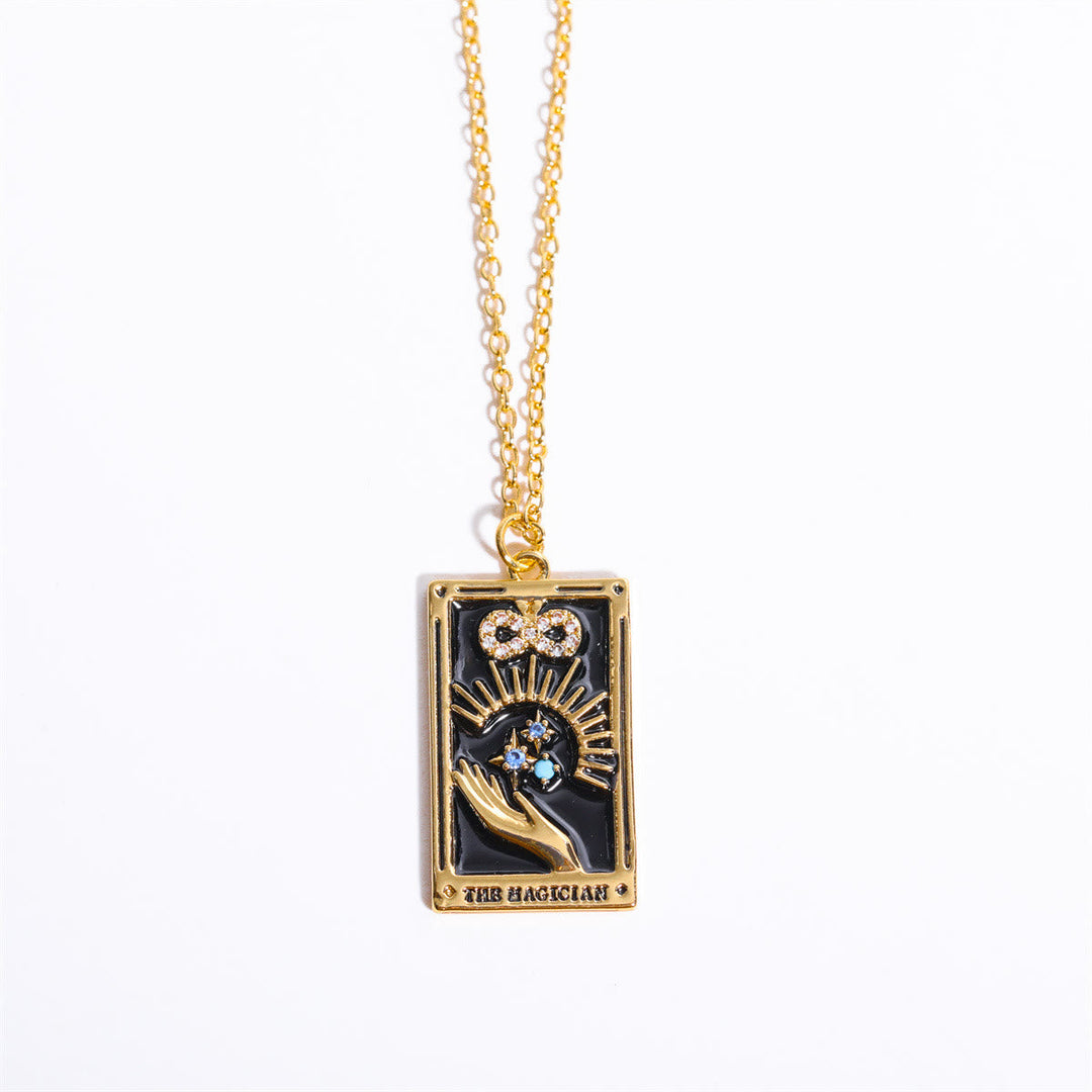 Zirconia Gold-Plated Tarot Drop Pendant Necklace - Amara-The Wizard-Nora Luxe