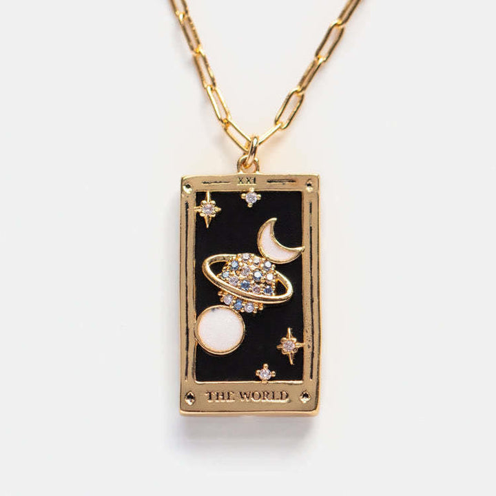 Zirconia Gold-Plated Tarot Drop Pendant Necklace - Amara-The World-Nora Luxe