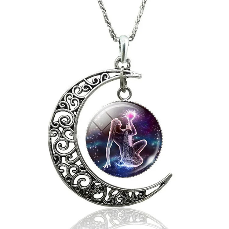 Zodiac Moon Necklace | Celestial Jewellery | Unique Pendant-Aquarius-Nora Luxe