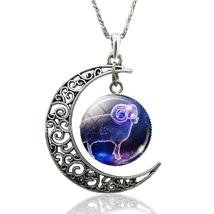 Zodiac Moon Necklace | Celestial Jewellery | Unique Pendant-Aries-Nora Luxe