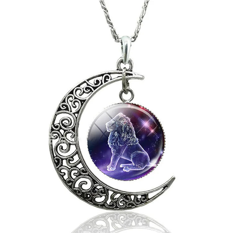 Zodiac Moon Necklace | Celestial Jewellery | Unique Pendant-Leo-Nora Luxe