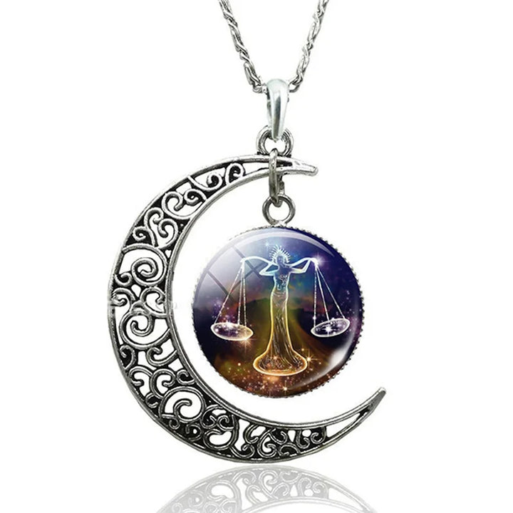 Zodiac Moon Necklace | Celestial Jewellery | Unique Pendant-Libra-Nora Luxe