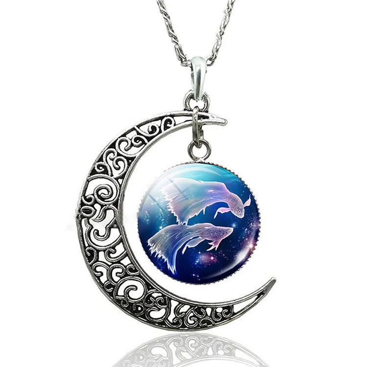 Zodiac Moon Necklace | Celestial Jewellery | Unique Pendant-Pisces-Nora Luxe