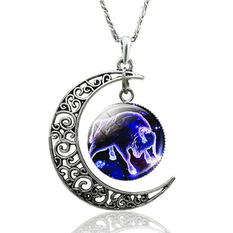 Zodiac Moon Necklace | Celestial Jewellery | Unique Pendant-Taurus-Nora Luxe