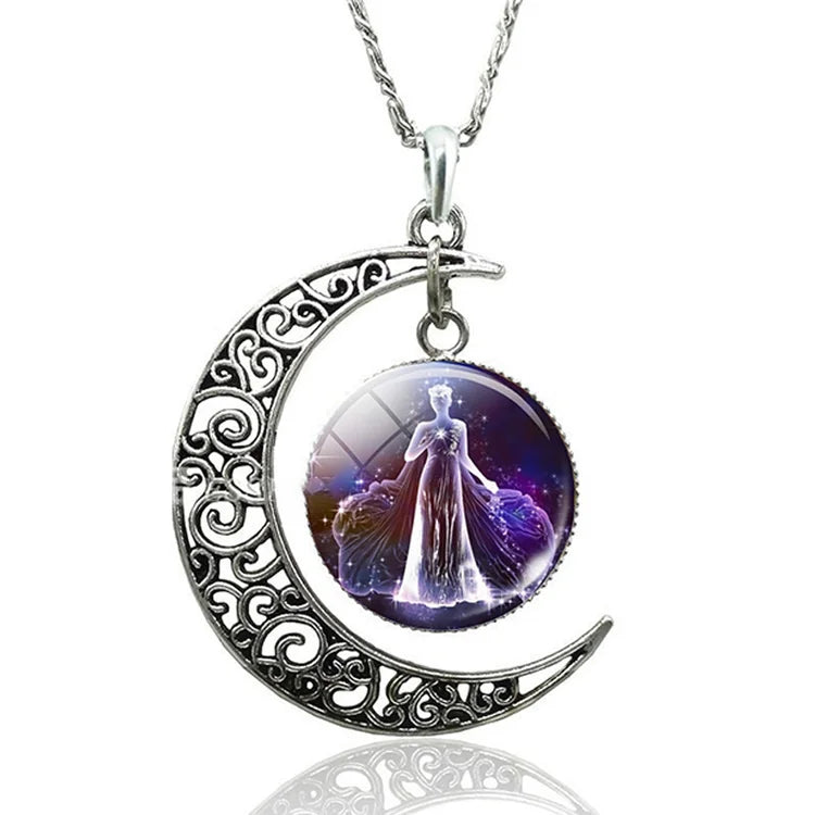 Zodiac Moon Necklace | Celestial Jewellery | Unique Pendant-Virgo-Nora Luxe