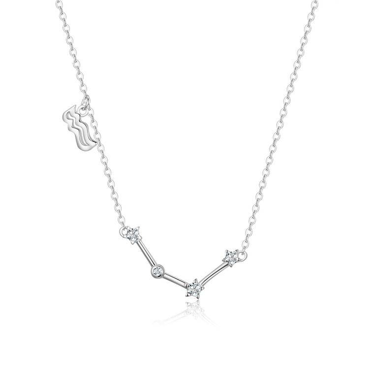 Zodiac Sign Astrology Necklace - Celestia-Silver-Aquarius-Nora Luxe